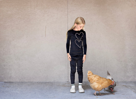 Velour Heart Loungewear Set, black