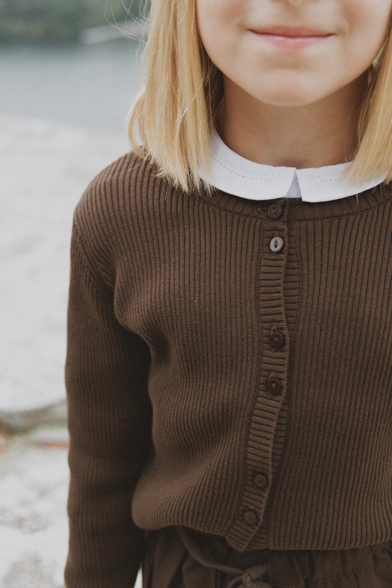 Girl's Knit Cardigan Brown