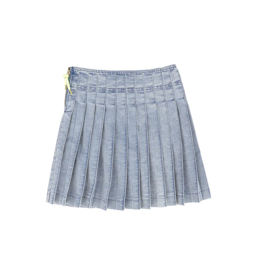 Rope Zipper Pleat Skirt- LT Blue Denim