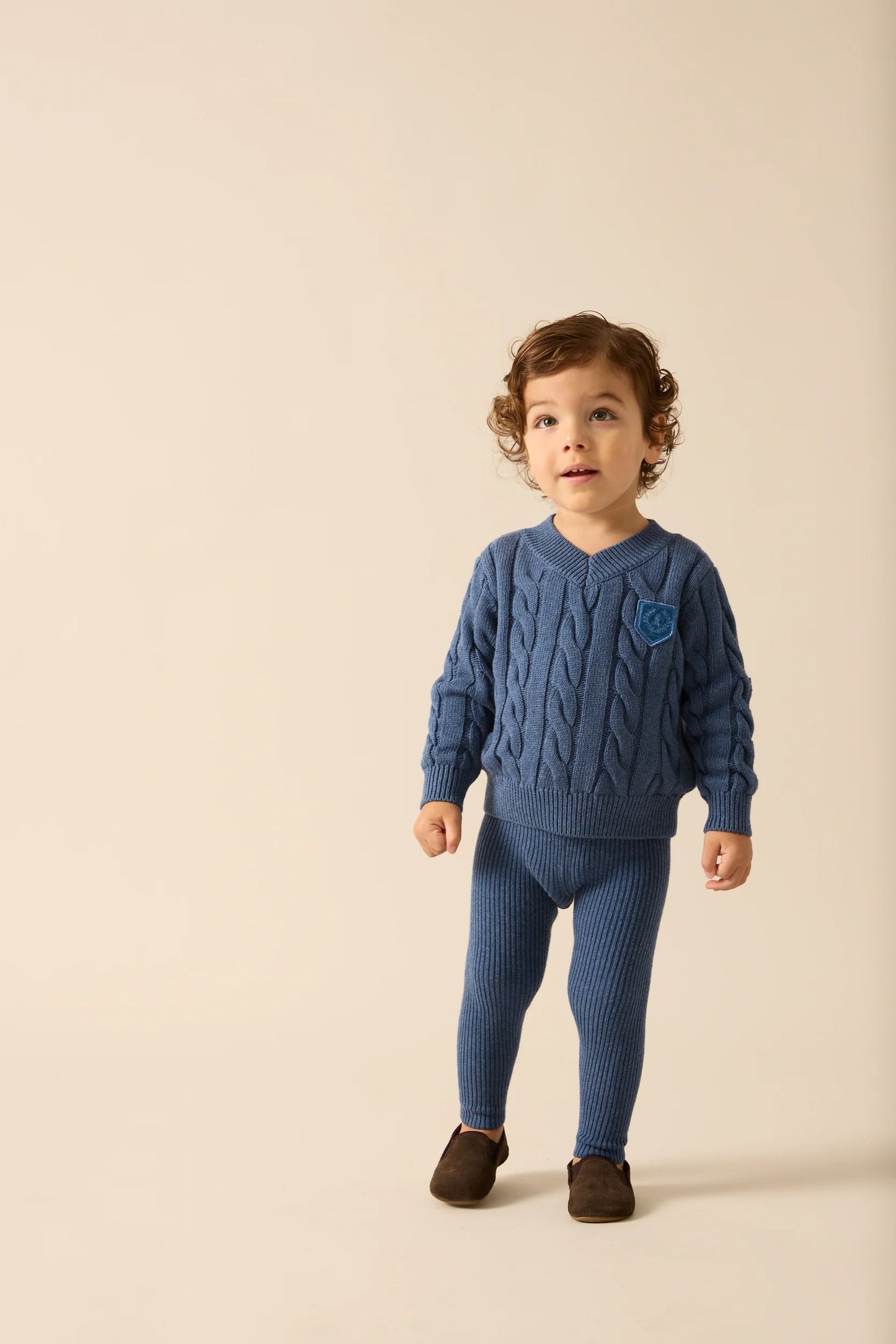 Chunky Cable Knit Toddler Set- Vintage Blue Heather