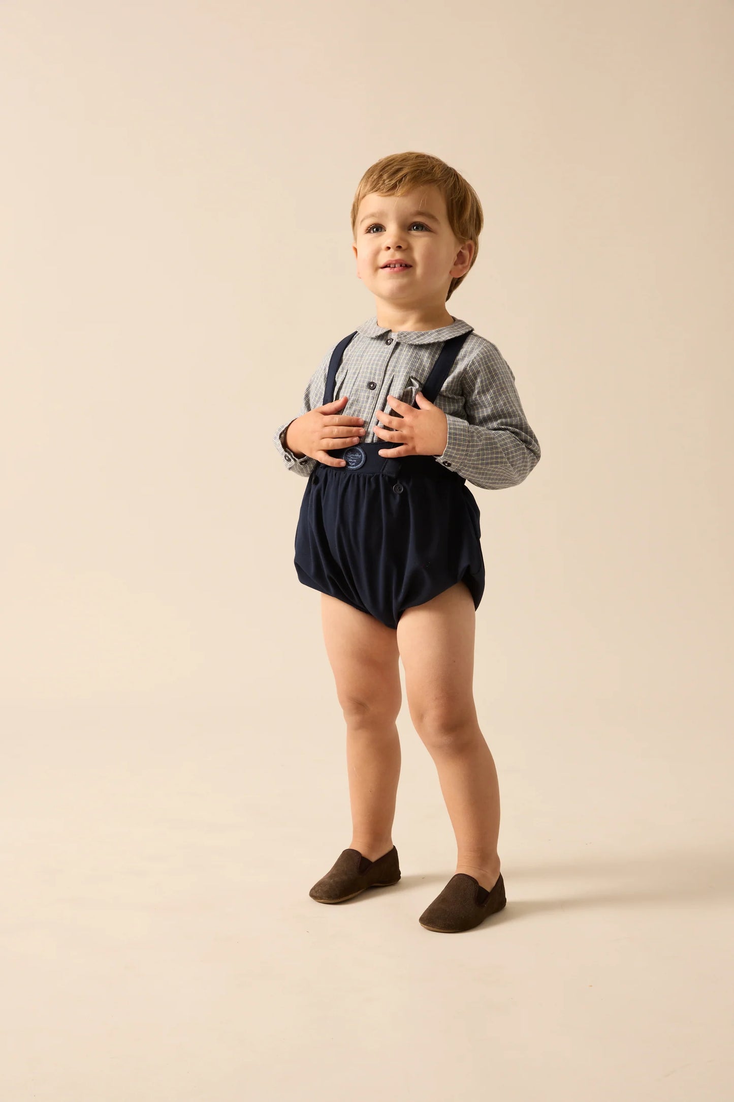 Plaid Edition Boys Romper- Navy