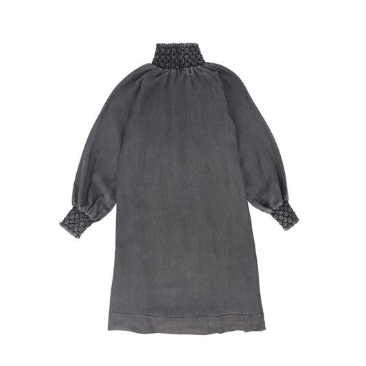 Smocked Neck Denim Dress