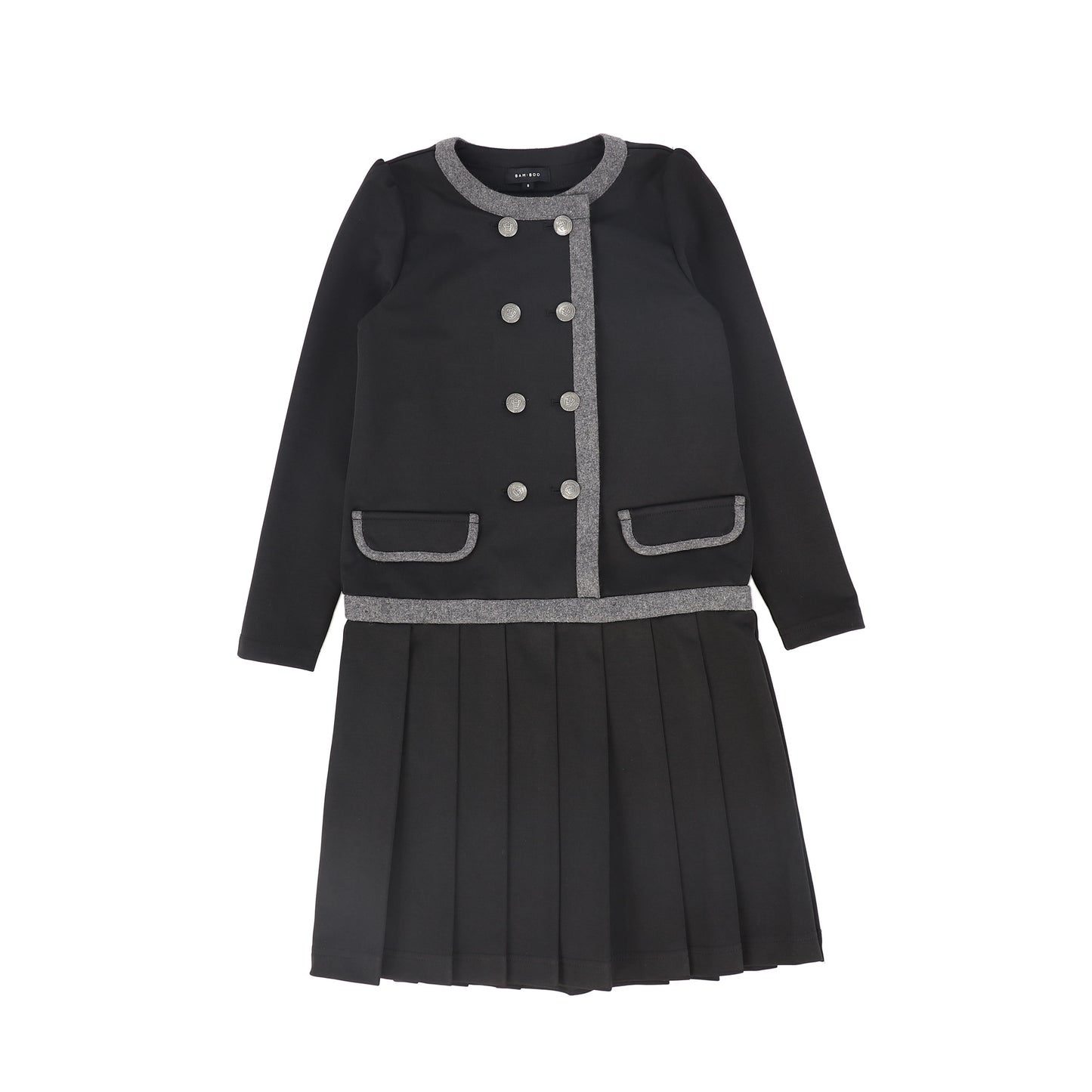 Double Breasted Pleated Dress - Black