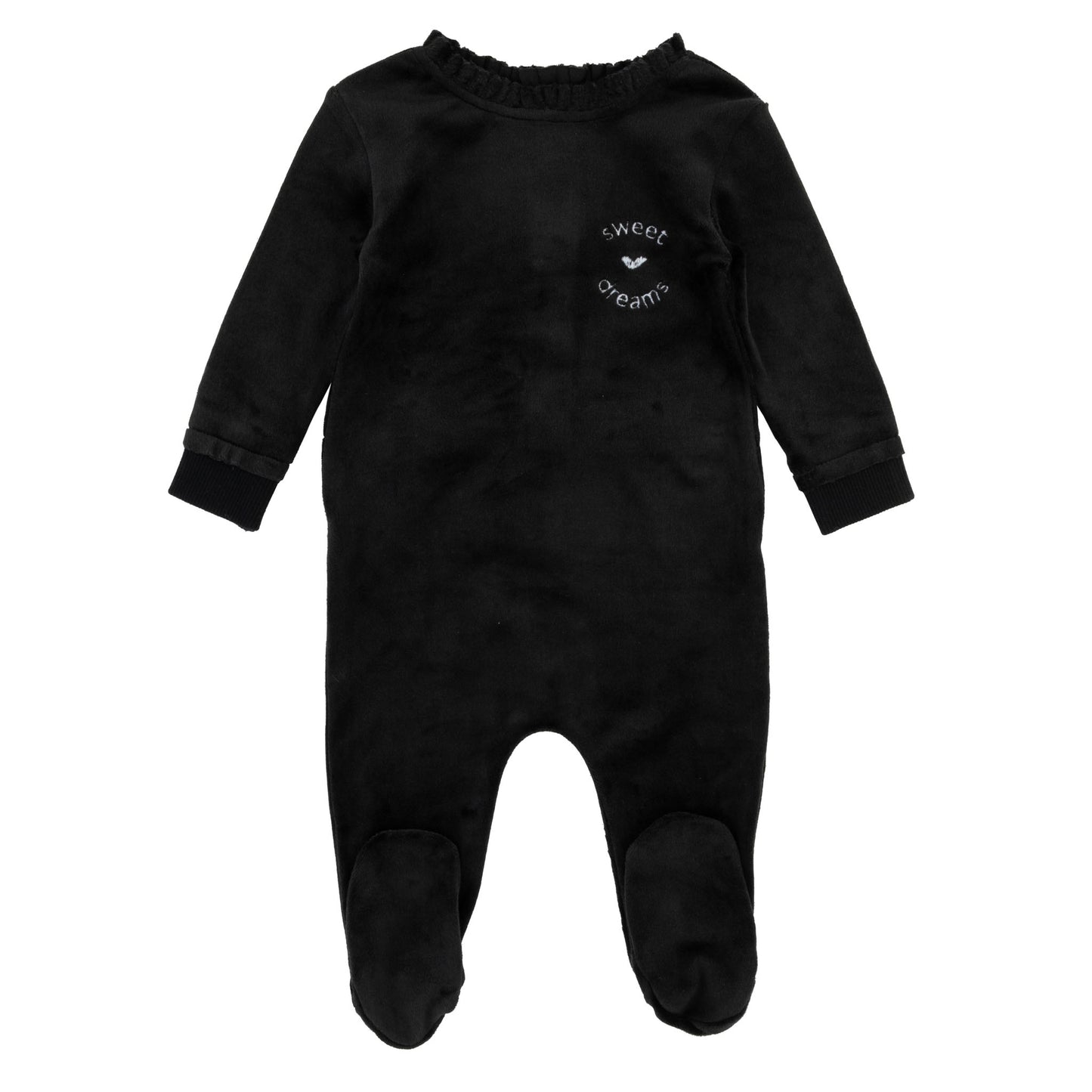 Black Velour Girls Sweet Dreams Footie