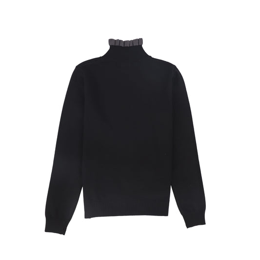 Ruffle Neck Sweater- Black