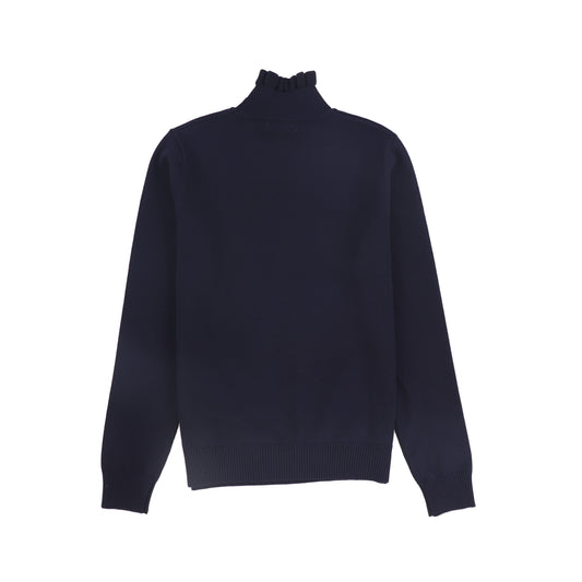 Ruffle Neck Sweater- Navy