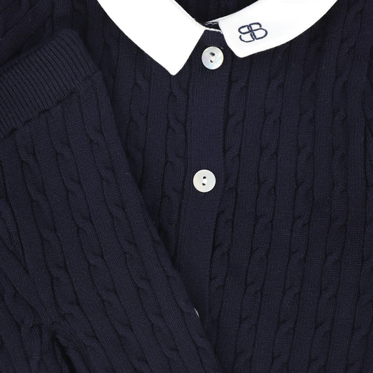 Cable Knit Collar Set - Navy