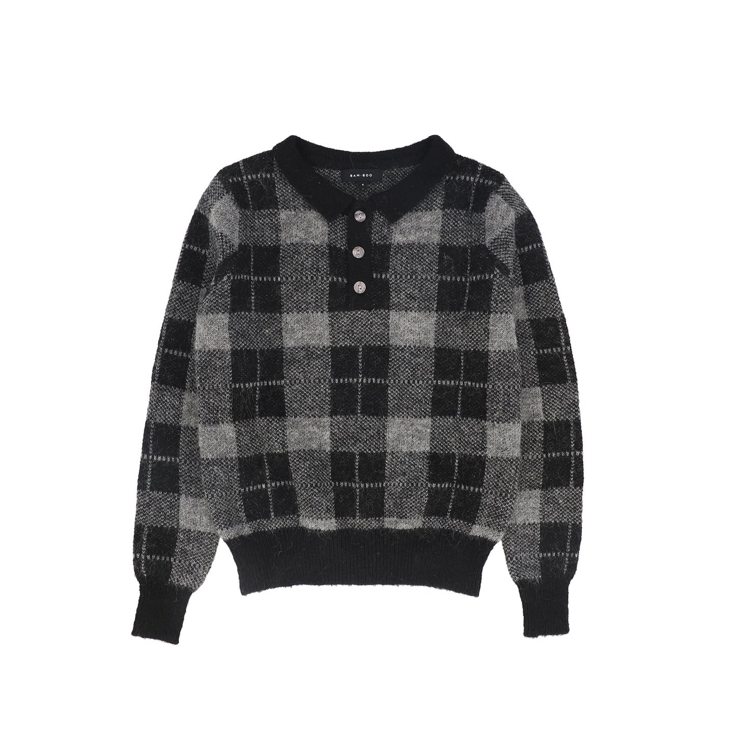 Plaid Knit Collar Sweater - Charcoal
