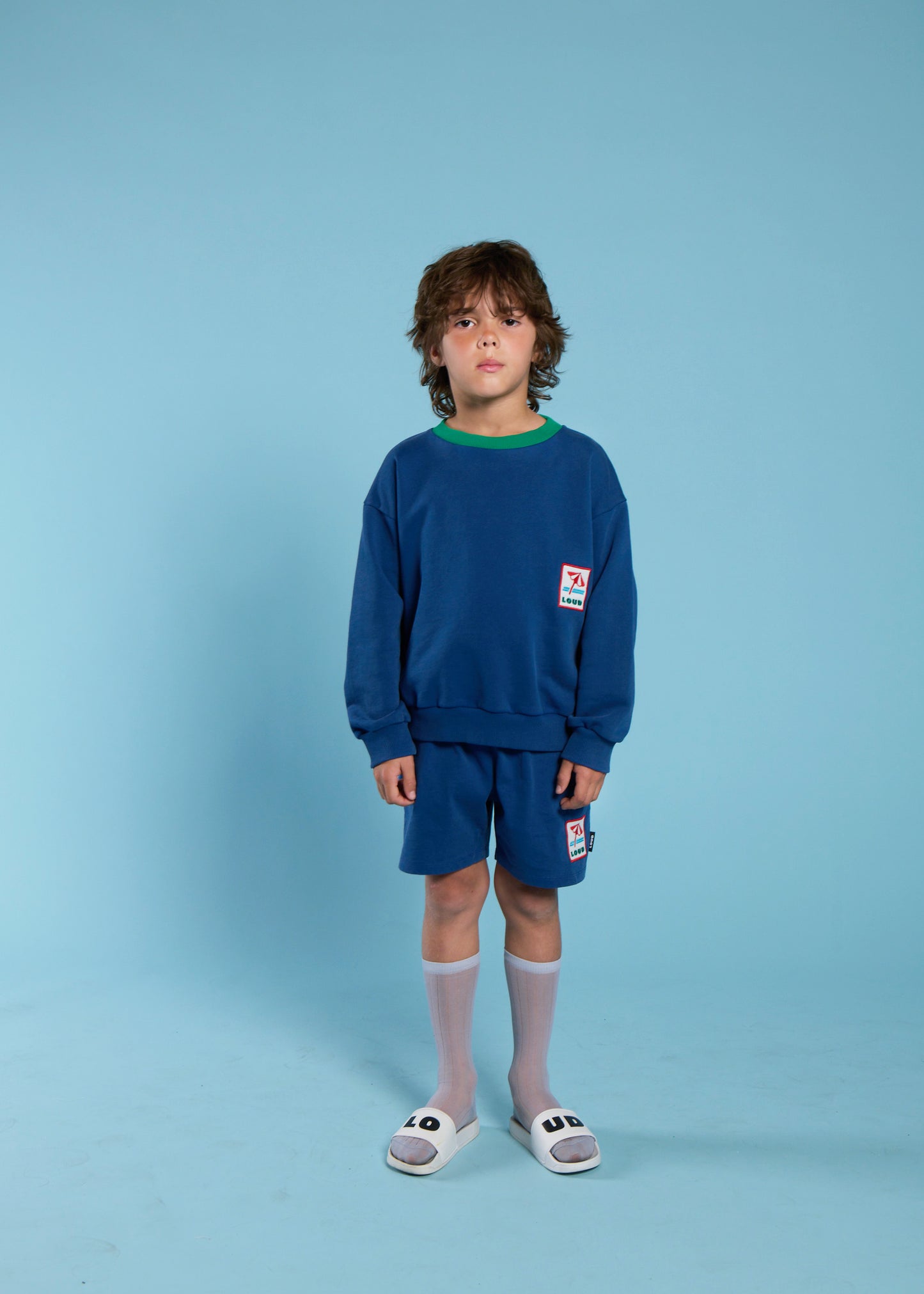 Cala Navy Washed Sweater Umbrella Embroidery Patch
