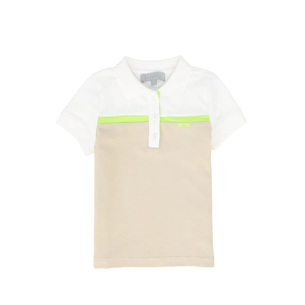 Striped Contrast Pique Polo- Tan