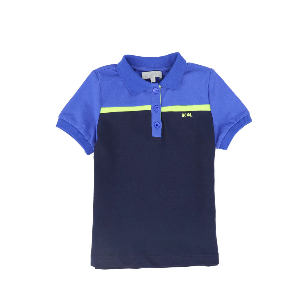 Striped Contrast Pique Polo- Navy