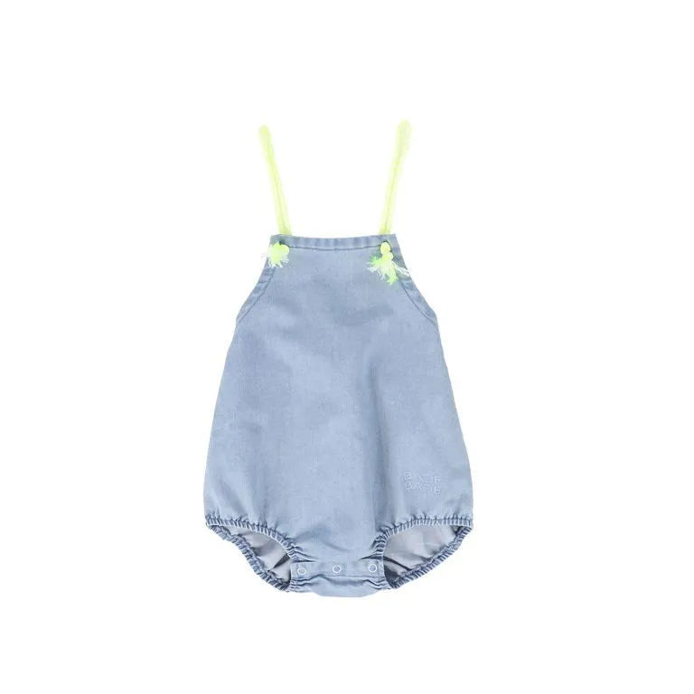 Rope String Bubble Romper- LT Blue Denim