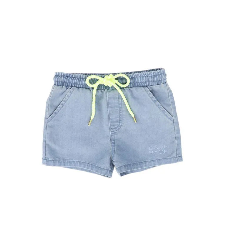 Rope Drawstring Shorts- LT Blue Denim