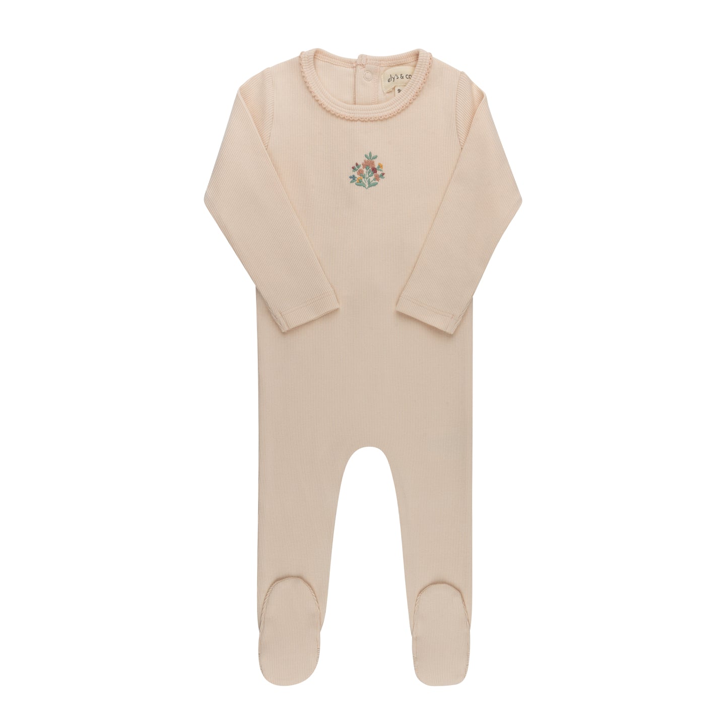 Ribbed Floral Embroidered Pink Footie