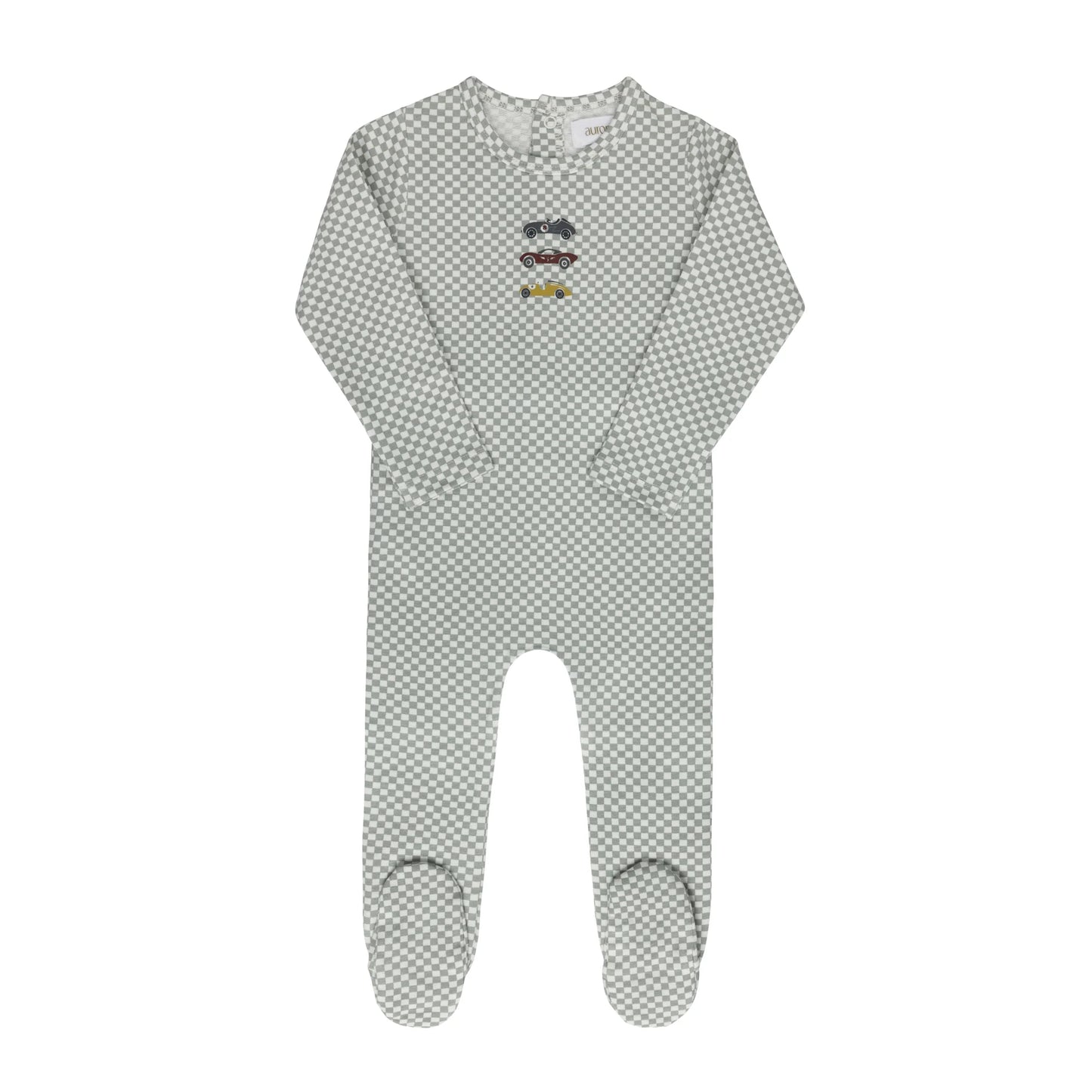 Blue Checkced Race Car Footie