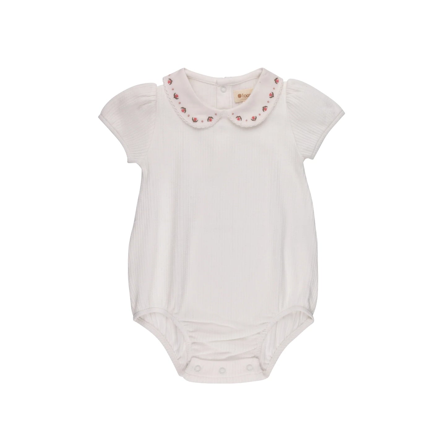 Embroidered Trim Collection Romper- Ivory/Pink