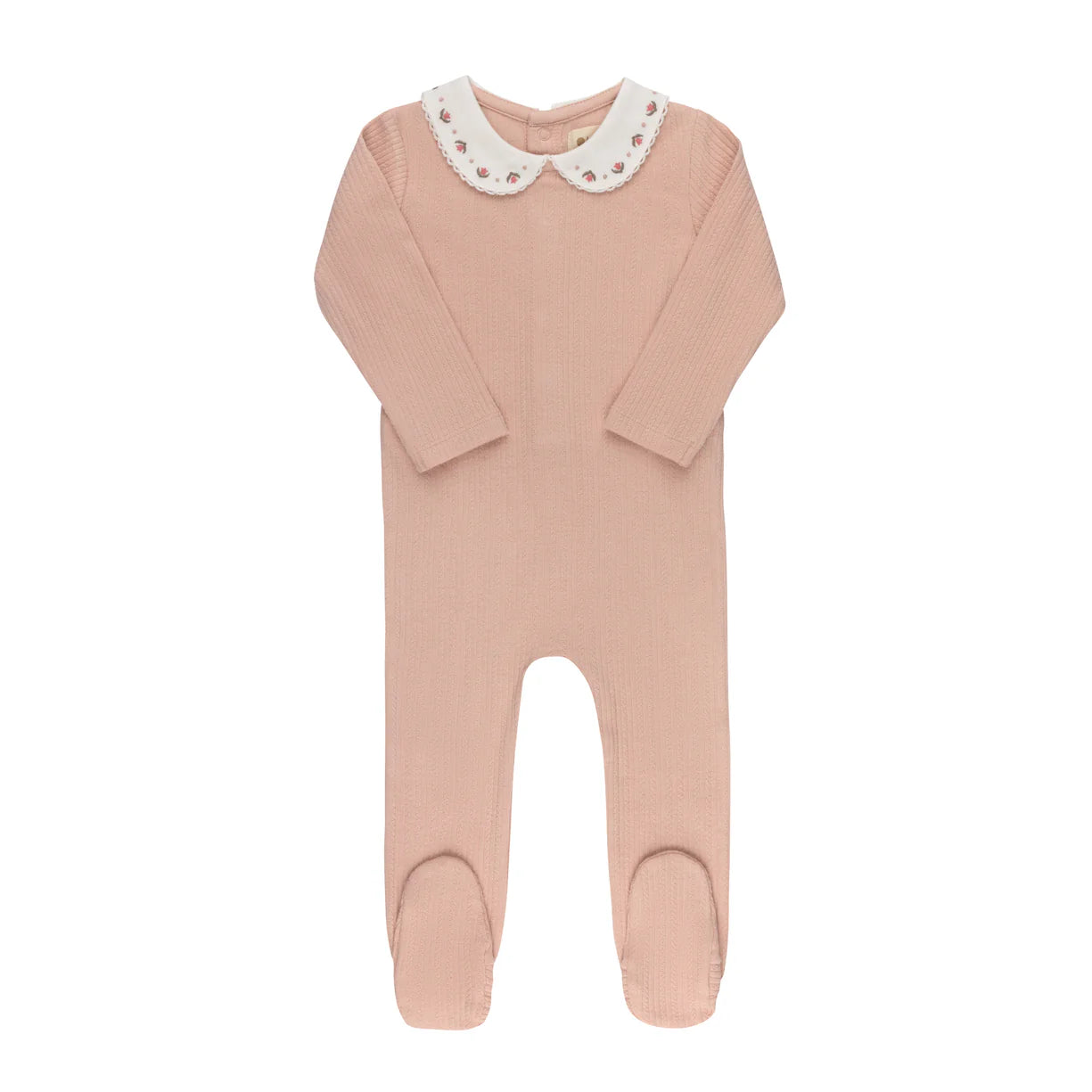 Embroidered Trim Collection Footie- Pink