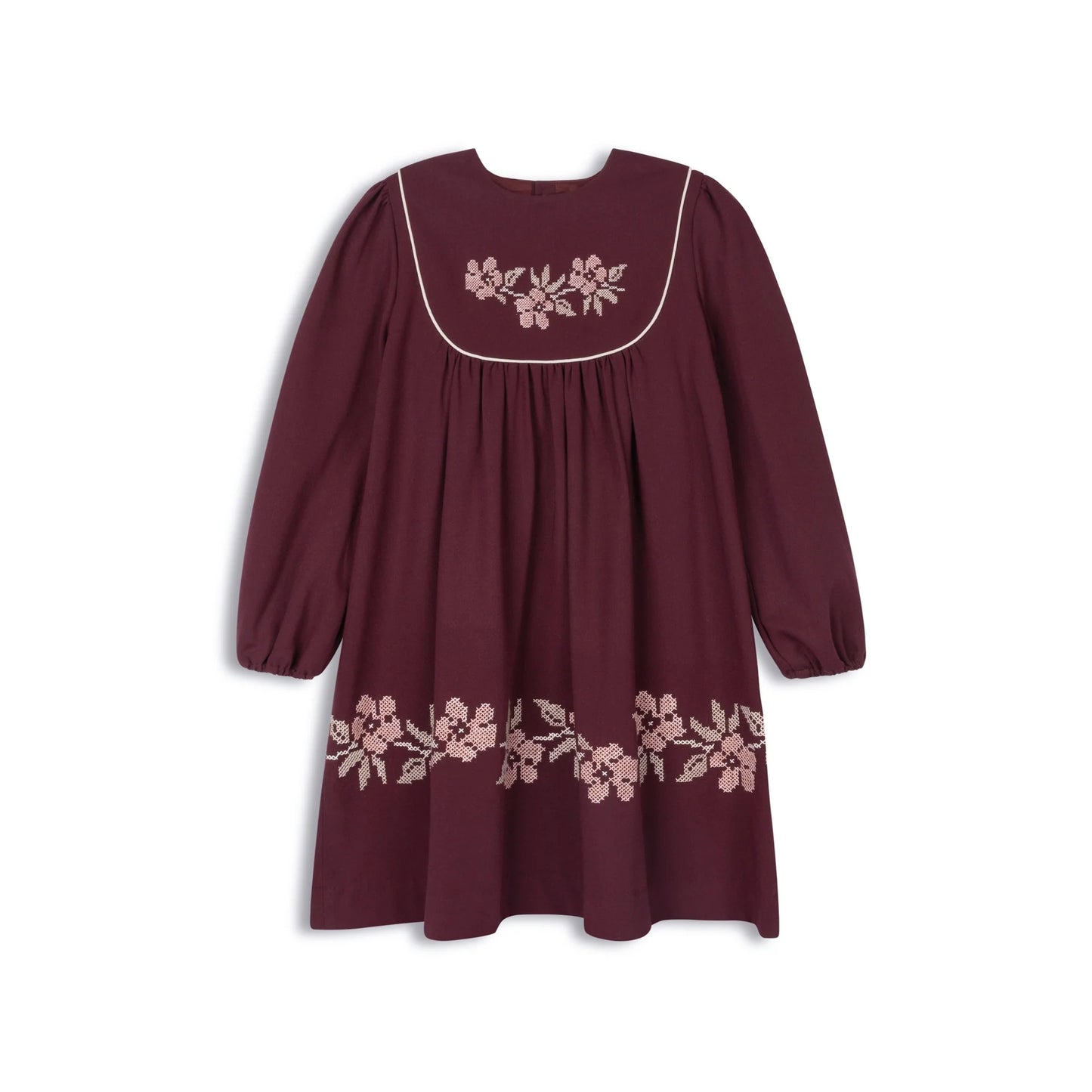 Stitch Embroidered Wool Collection-Wine - Dress