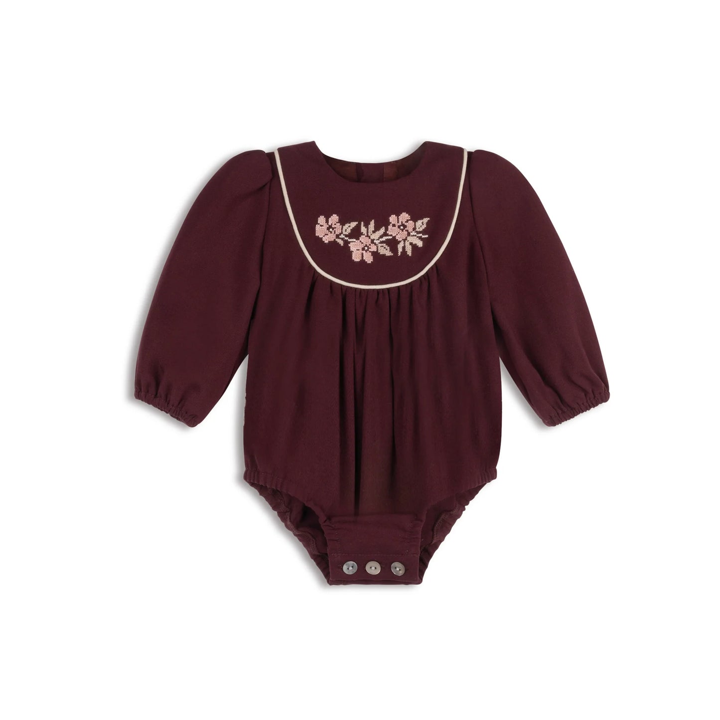 Stitch Embroidered Wool Collection-Wine - Romper