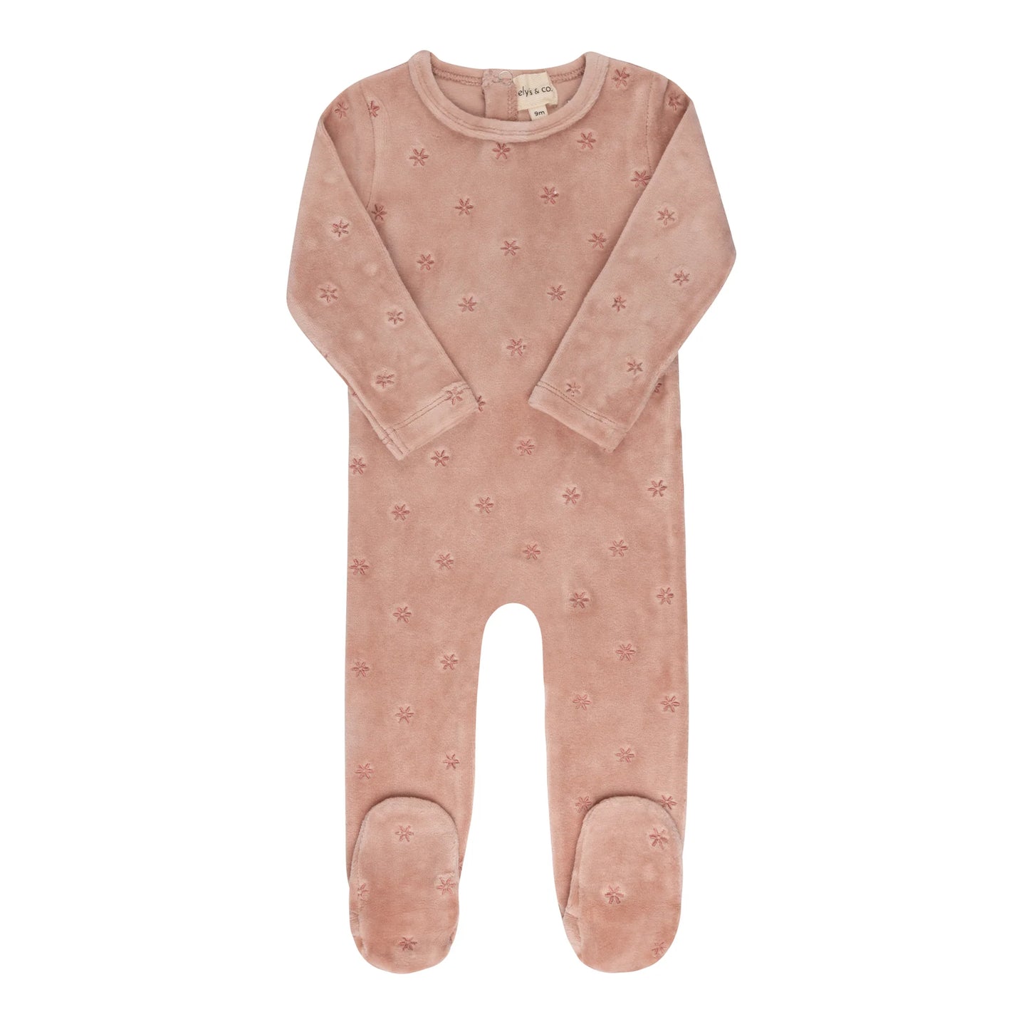 Velour Embroidered Floral Collection Footie- Pink