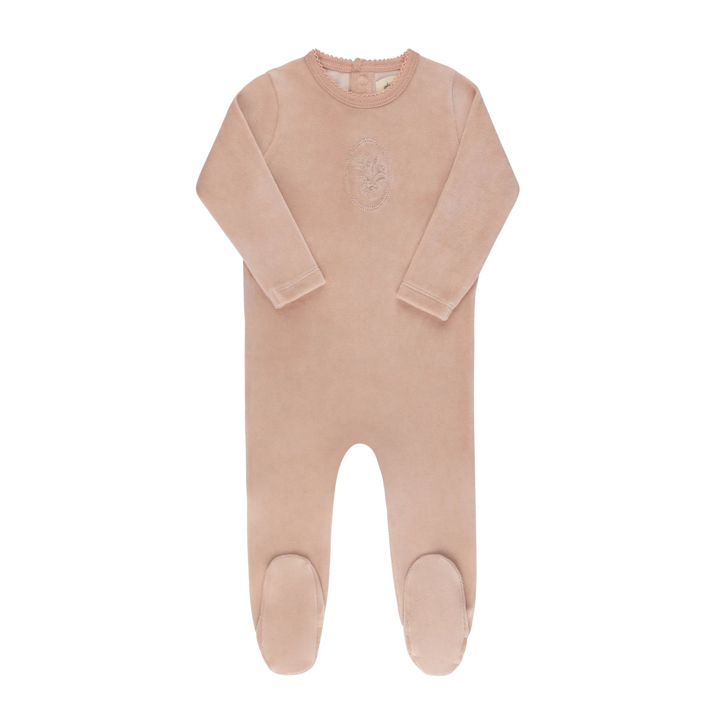Velour Center Floral Collelction Footie- Pink
