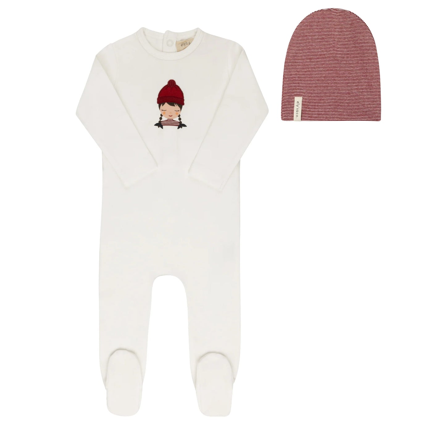 Autumn Kids Collection Ivory-Pink Footie + Beanie