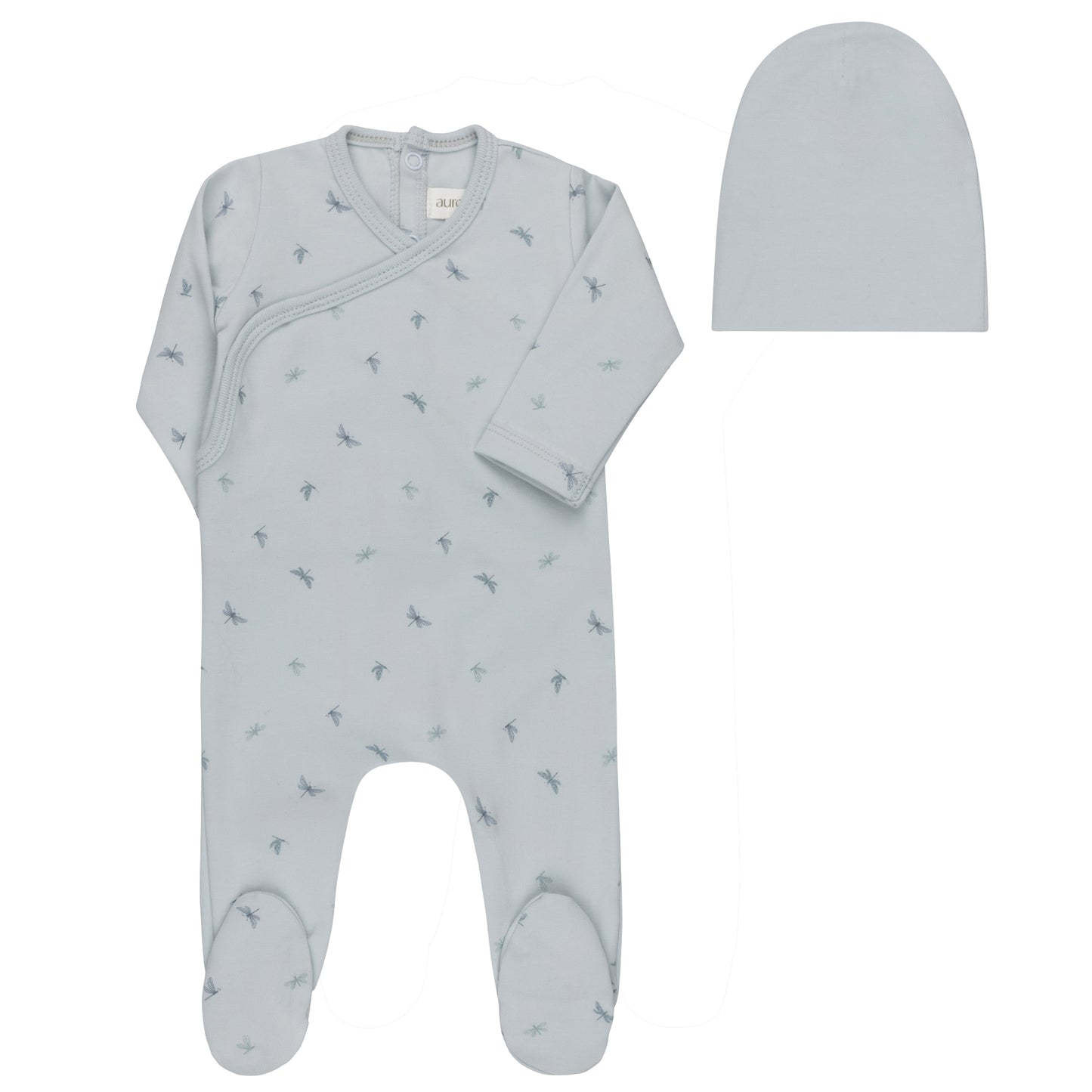 Blue Jersey Cotton Dragonfly Footie+Beanie