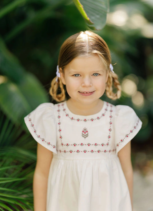 Girls Embroidered Trim Short Sleeve Dress