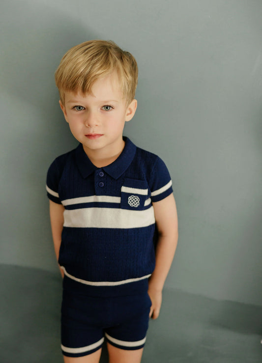 Boys Mesh Knit 2 Piece Set – Navy