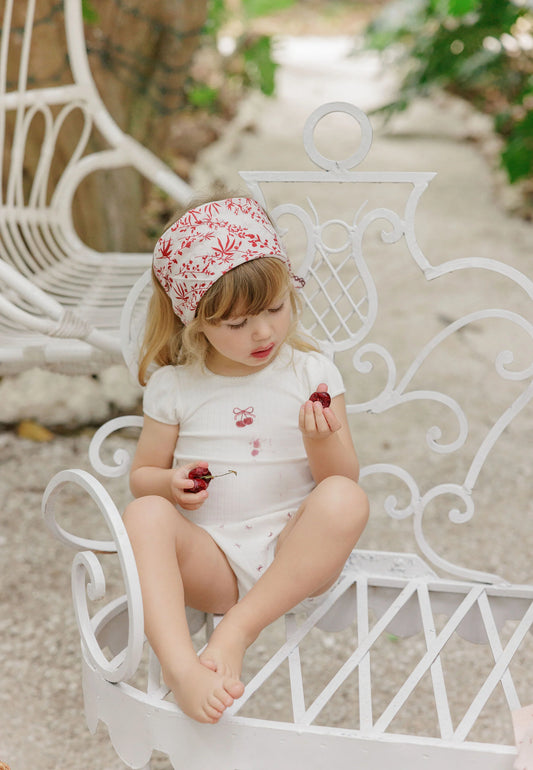 Ivory/Pink Pointelle Bow Print T-shirt+Bloomer