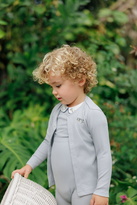 Floral Embroidered Blue Cardigan