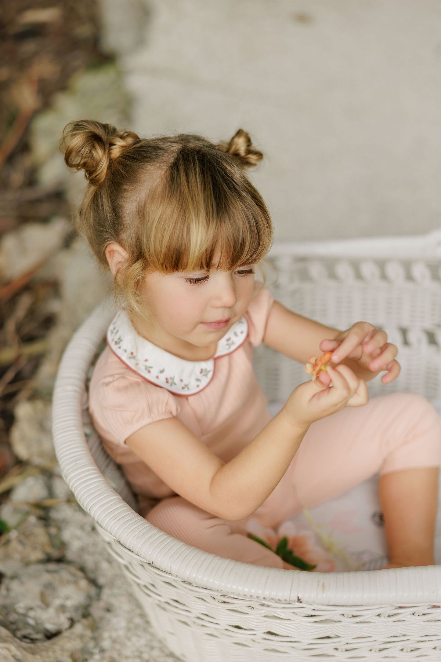 Floral Embroidered Collar Pink Bodysuit and Overalls