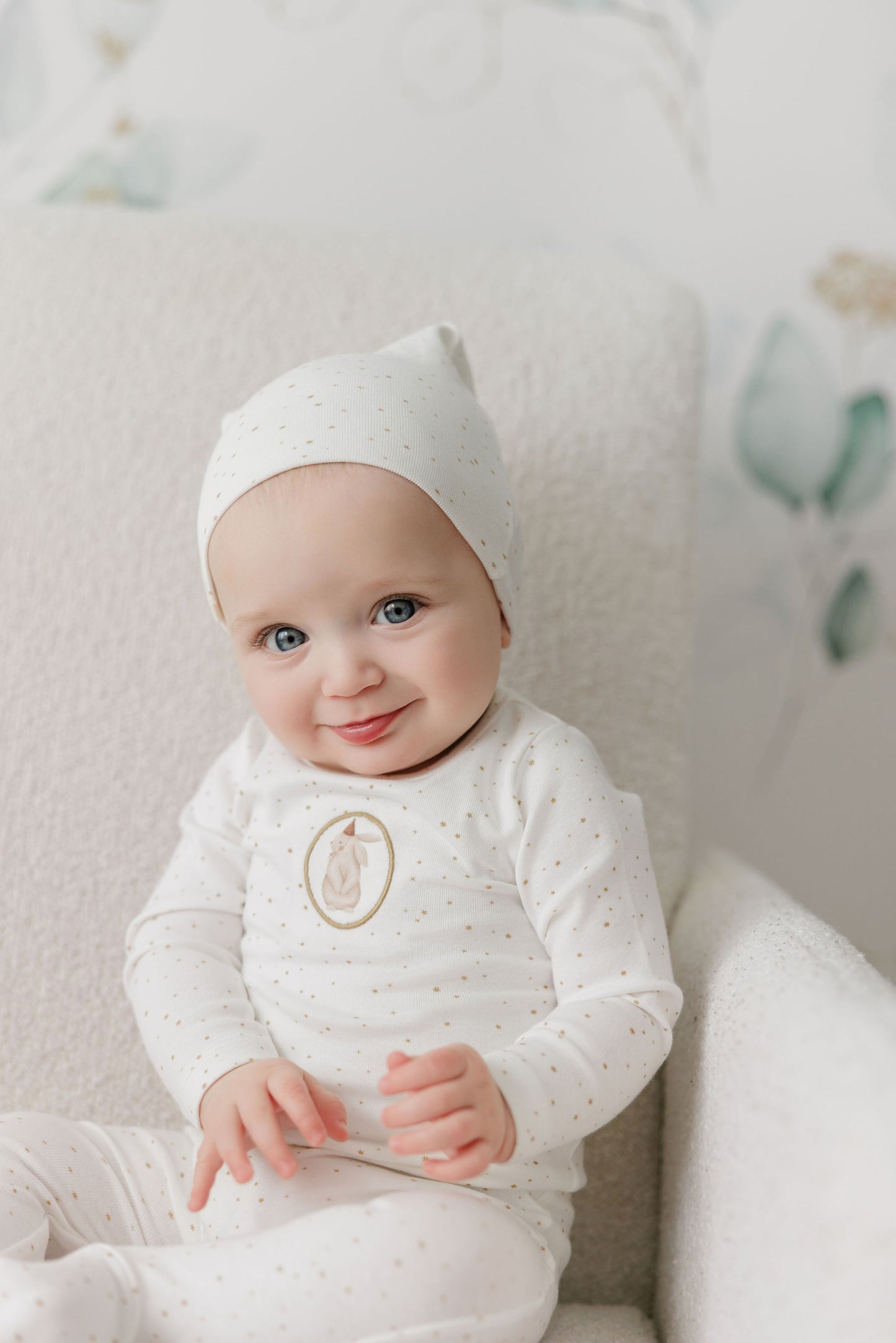 Cotton Bunny Ivory/Tan Bunny Footie+Beanie