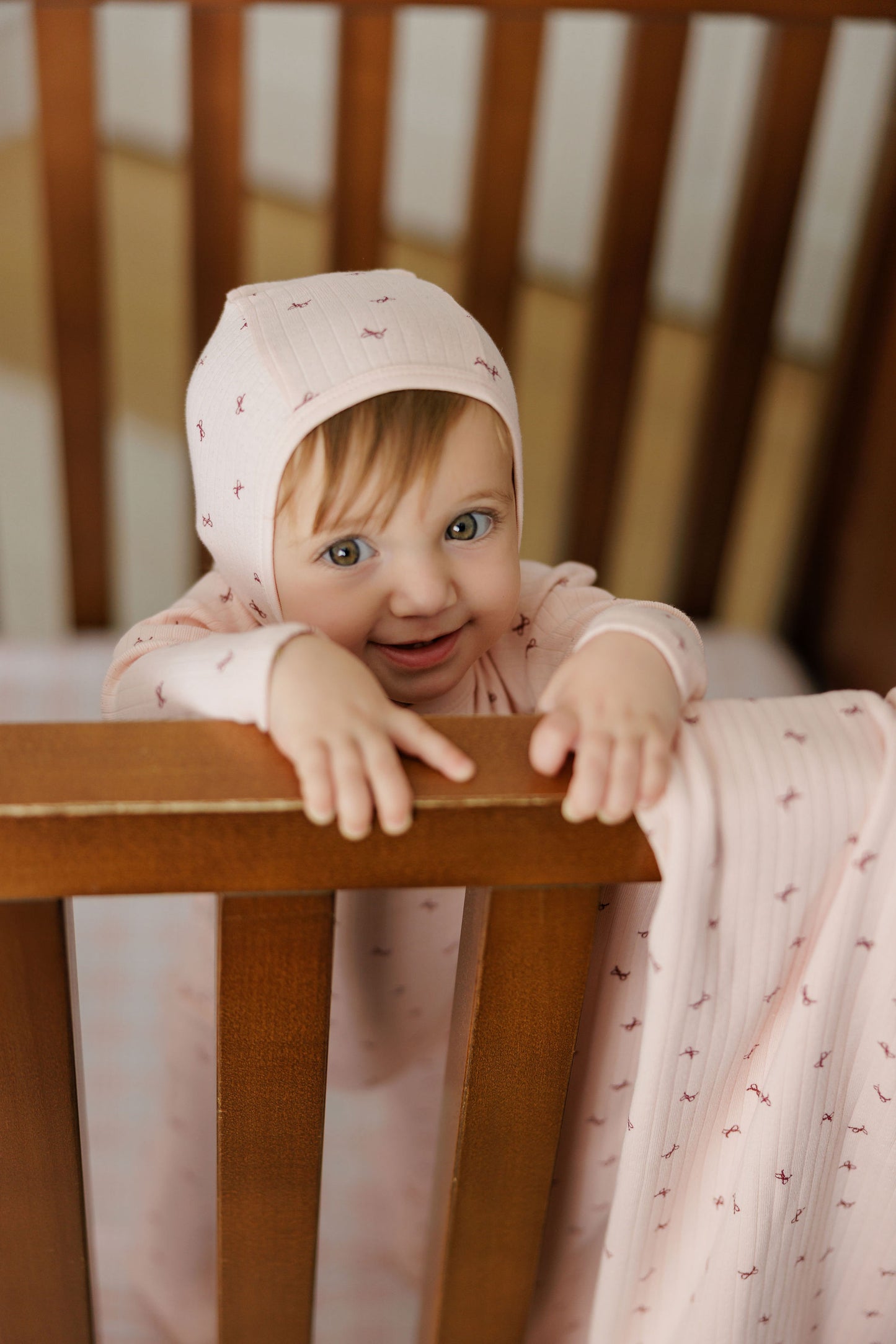 Pink Bow Pattern Footie+Beanie