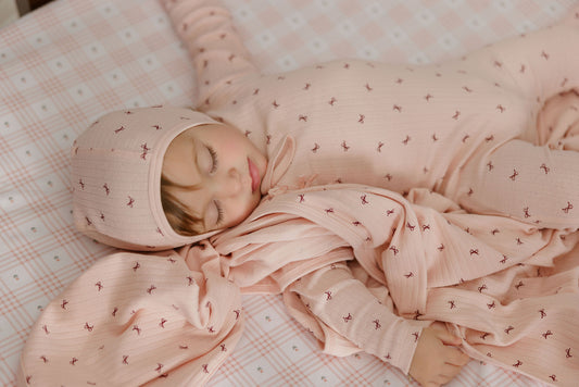 Pink Bow Pattern Footie+Beanie