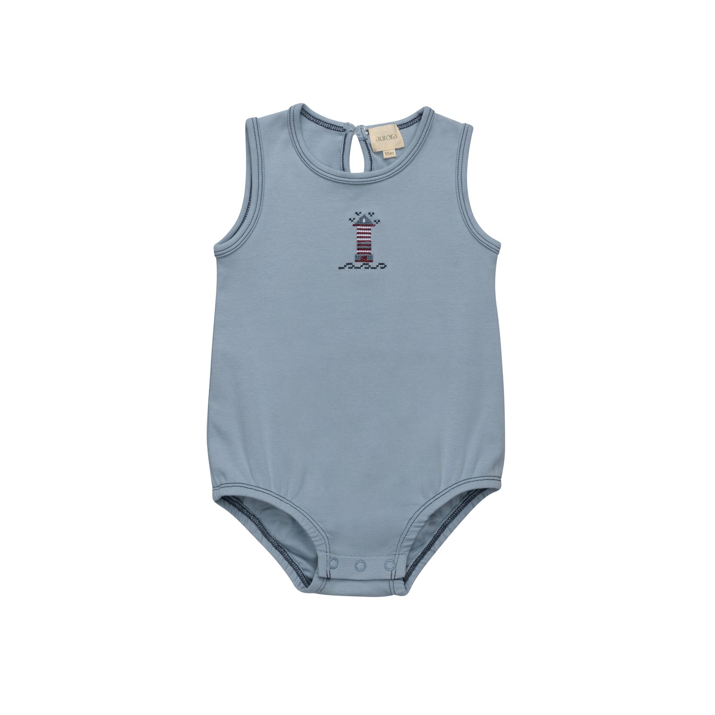 Blue Cross-stitch Lighthouse Romper