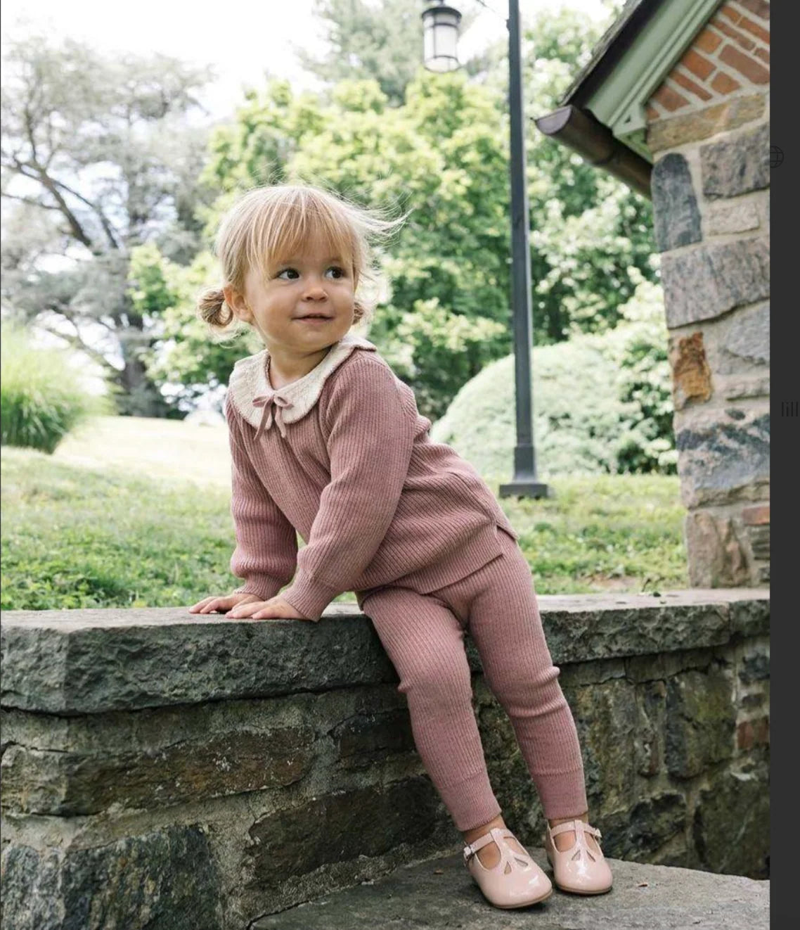 Ruffle Collar Knit Toddler Set Girl- Dried Rose