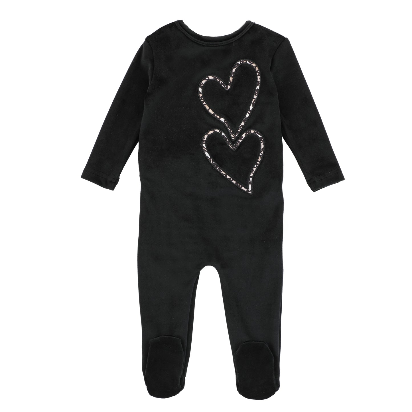 Velour Heart Footie, black
