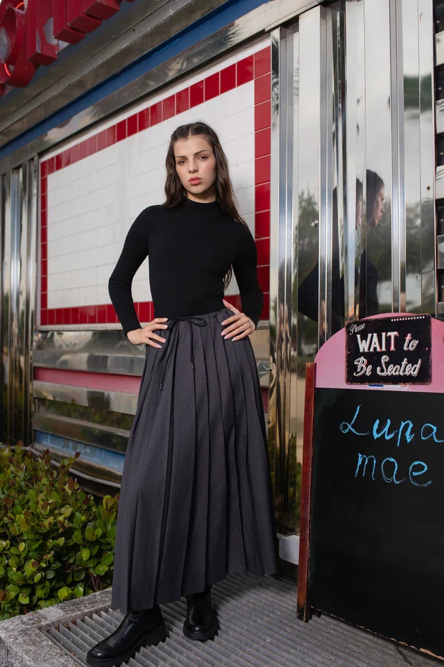 Ola Pleated Charcoal Skirt