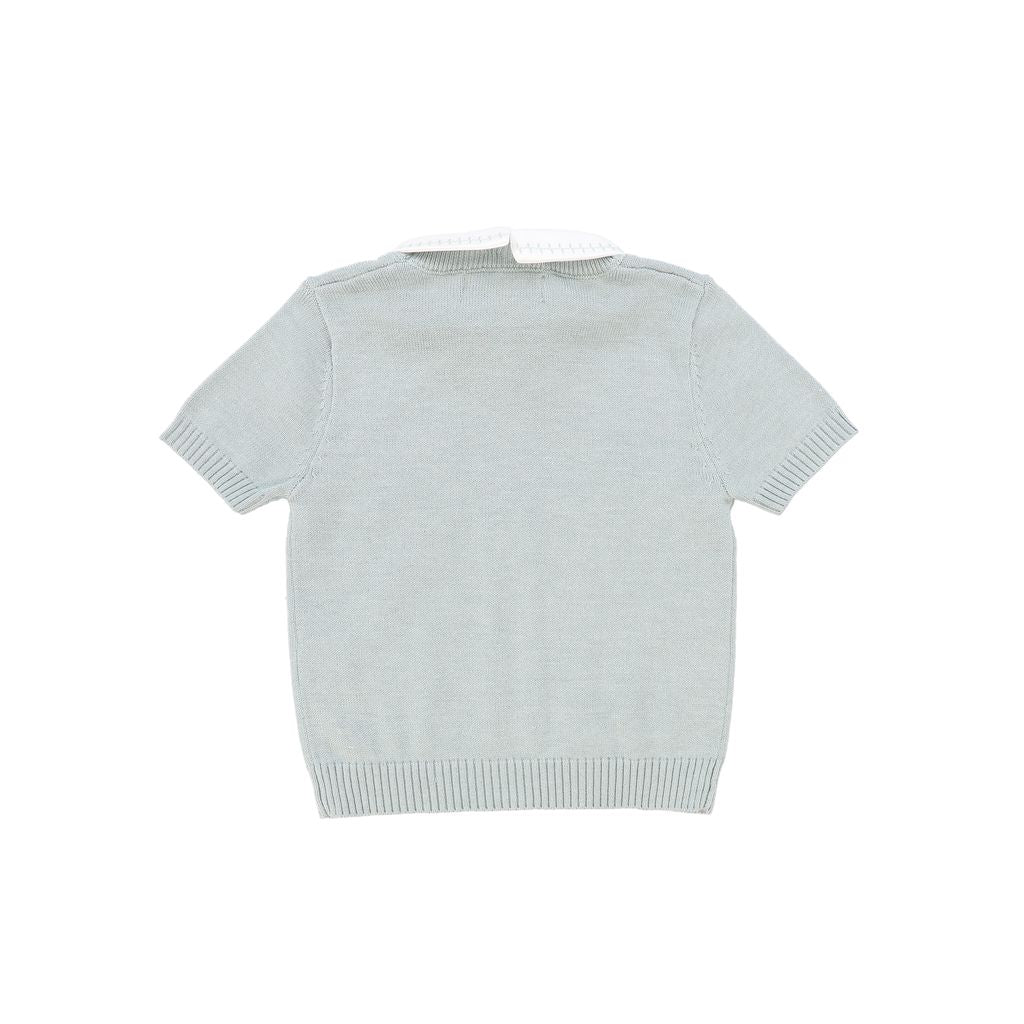 Green Knit Cable Stripe Collar Sweater