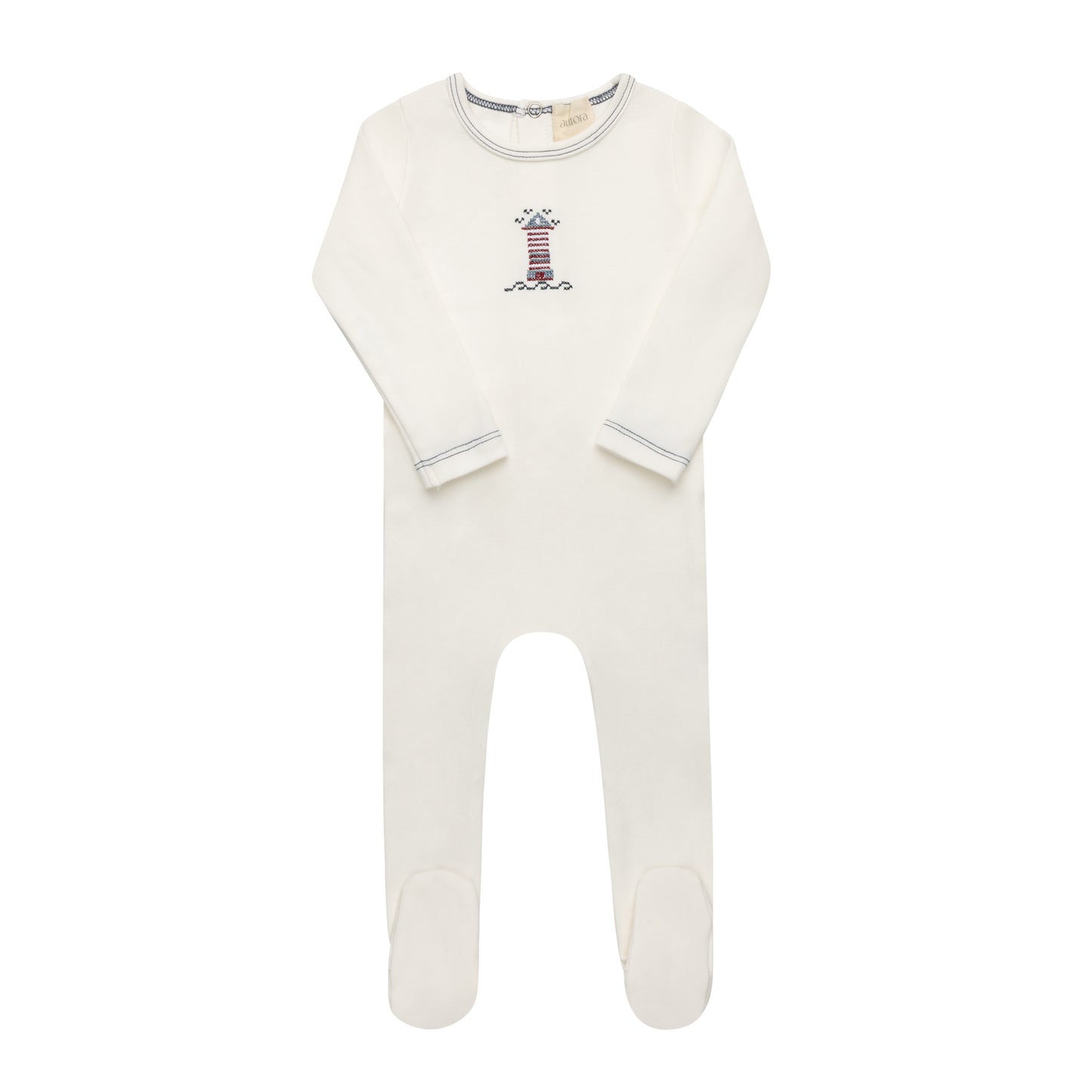Ivory/Blue Cross-stitch Lighthouse Footie