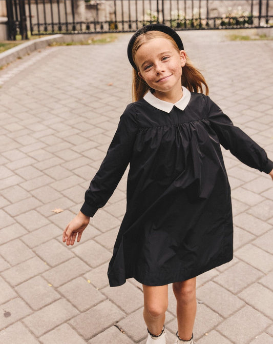 Collar Taffeta Dress- Black