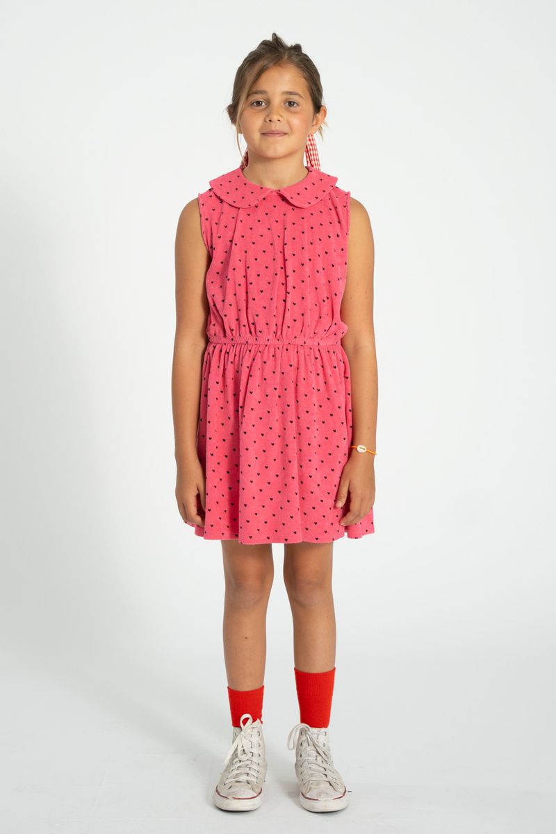 Short Terry Dress Pink with Black Hearts Allover