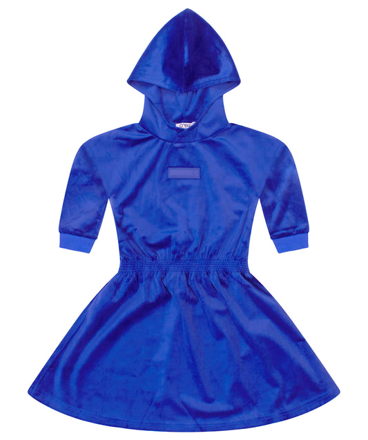Blue Velour Gathered Dress