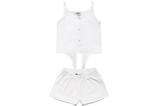 White Denim Flared Shorts Set
