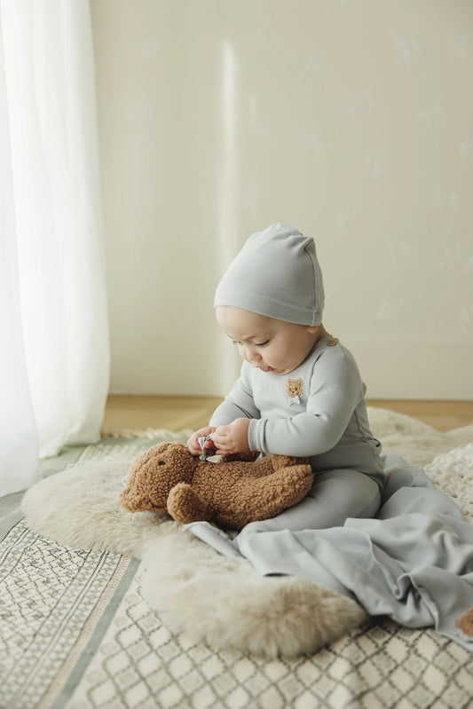 Bear Applique Footie Set Pale Blue