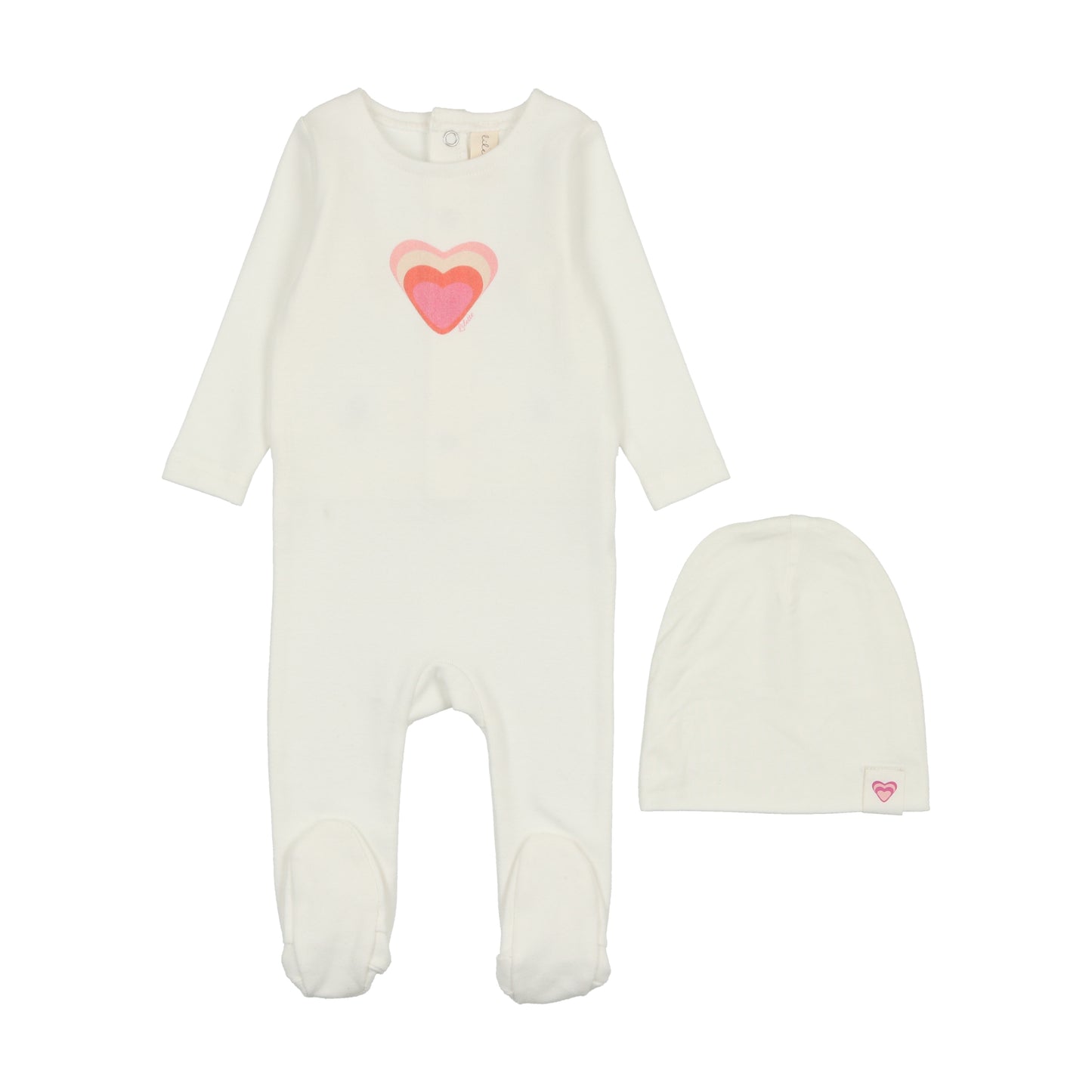 Big Graphic Heart Footie Set- Winter White