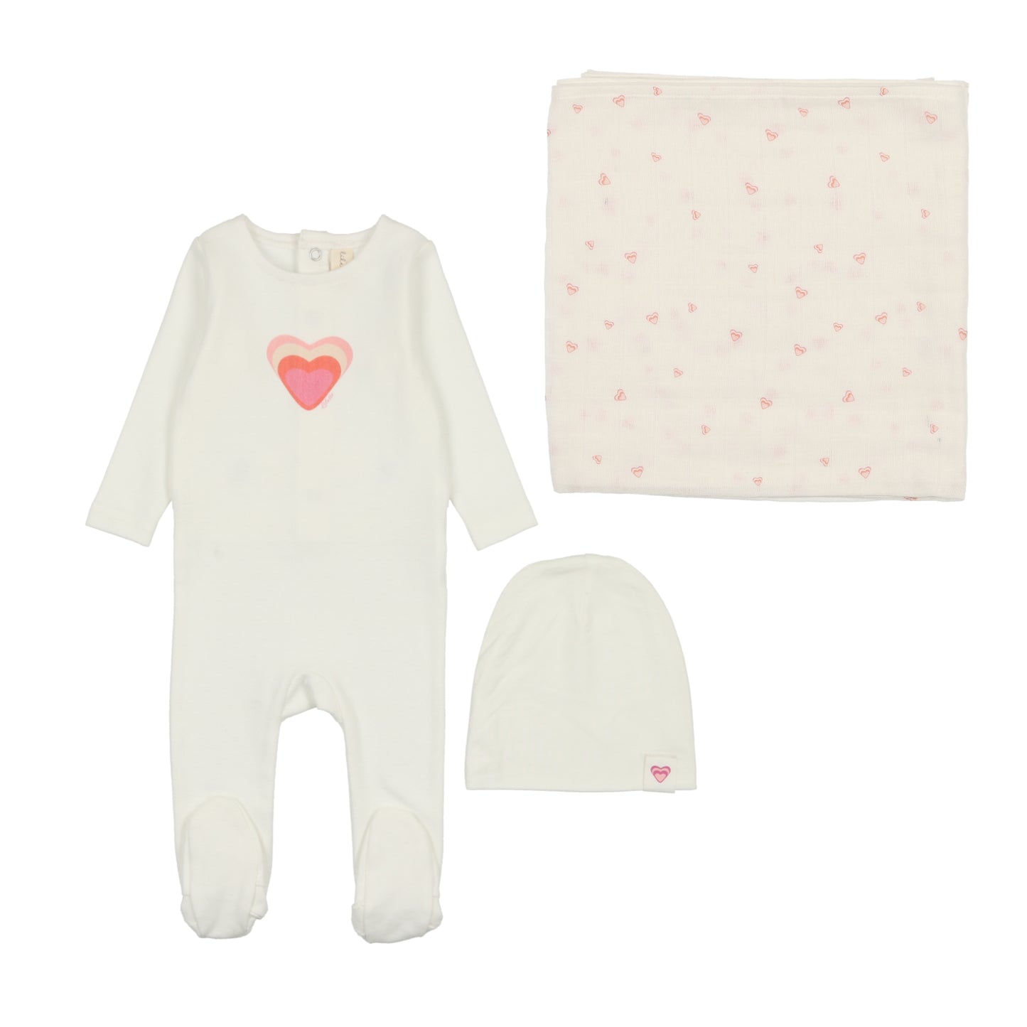 Big Graphic Heart Layette Set- Winter White