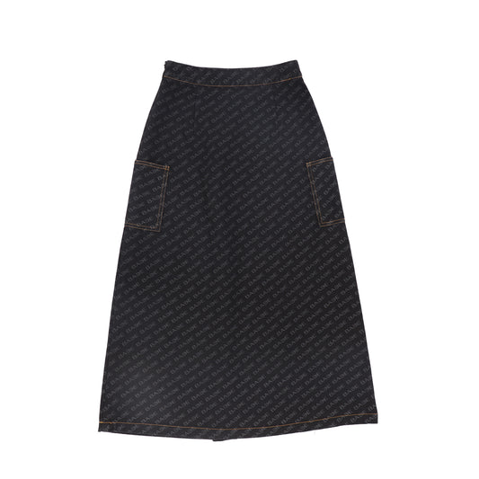 Printed Denim Maxi Skirt