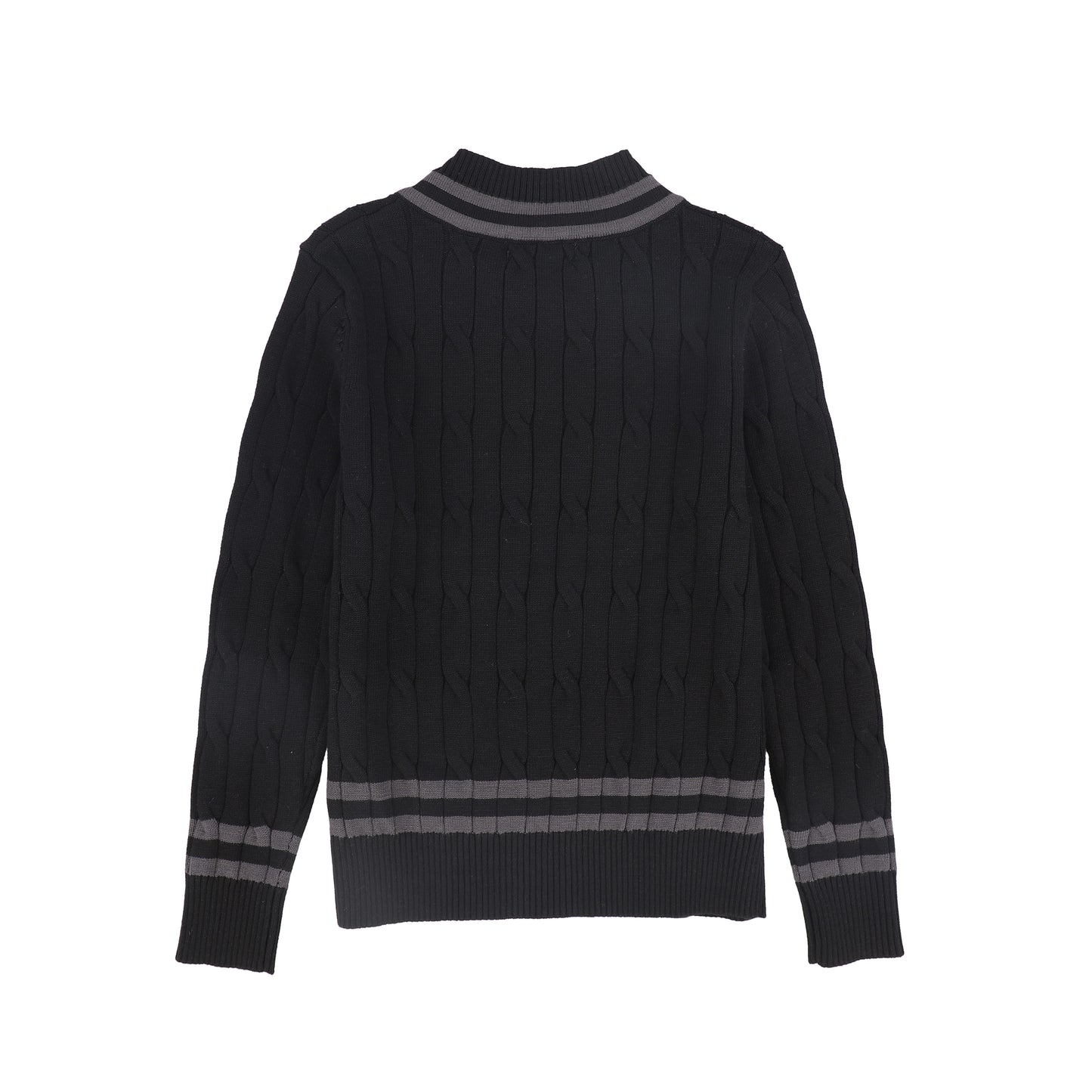 Cable Knit Stripe Trim Sweater - Black